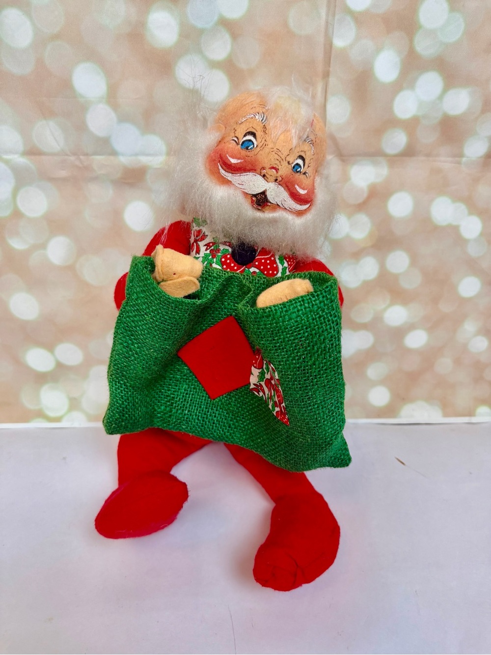 Vtg. 1967 Annalee Santa w/Green Sack 18" Mobilitee Christmas Doll Figure